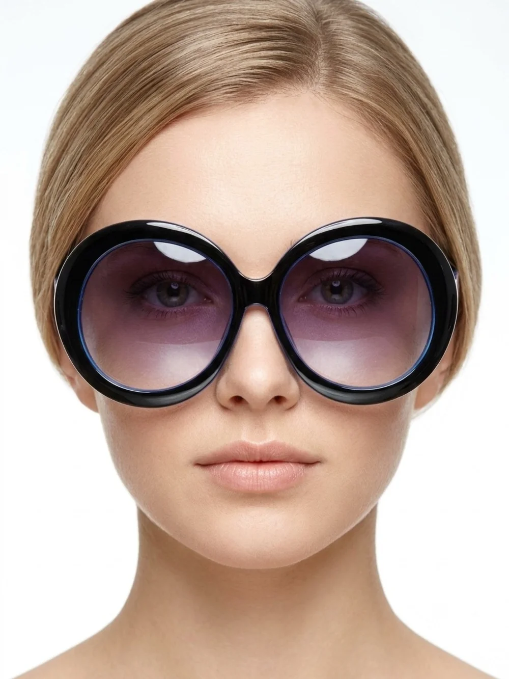 Women's Round Oversized Sophisticated Style Sunglasses - Black